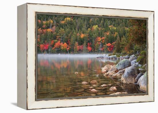 Maine, Acadia National Park, Fall Reflections with Fog at Jordon Pond-Joanne Wells-Framed Premier Image Canvas