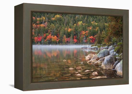 Maine, Acadia National Park, Fall Reflections with Fog at Jordon Pond-Joanne Wells-Framed Premier Image Canvas