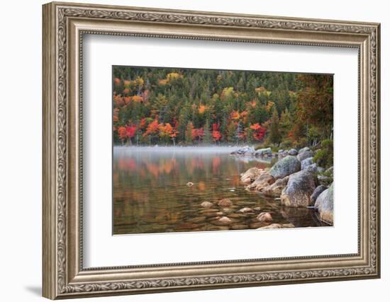 Maine, Acadia National Park, Fall Reflections with Fog at Jordon Pond-Joanne Wells-Framed Photographic Print