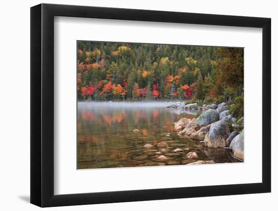 Maine, Acadia National Park, Fall Reflections with Fog at Jordon Pond-Joanne Wells-Framed Photographic Print