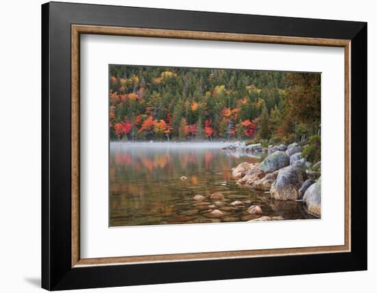 Maine, Acadia National Park, Fall Reflections with Fog at Jordon Pond-Joanne Wells-Framed Photographic Print