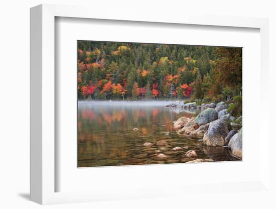 Maine, Acadia National Park, Fall Reflections with Fog at Jordon Pond-Joanne Wells-Framed Photographic Print