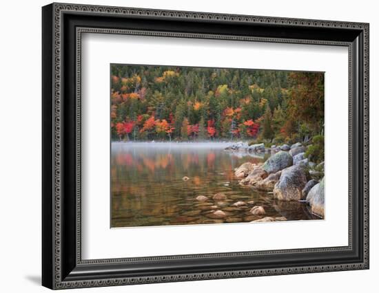 Maine, Acadia National Park, Fall Reflections with Fog at Jordon Pond-Joanne Wells-Framed Photographic Print