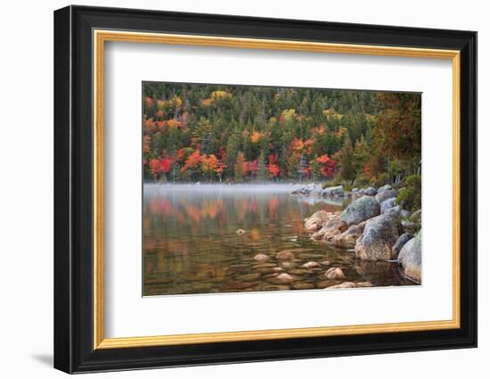 Maine, Acadia National Park, Fall Reflections with Fog at Jordon Pond-Joanne Wells-Framed Photographic Print