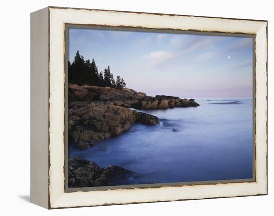 Maine, Acadia National Park, Moonset over the Atlantic Ocean at Sunrise-Christopher Talbot Frank-Framed Premier Image Canvas