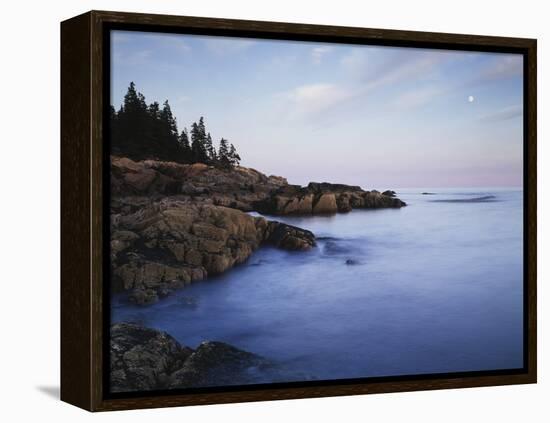 Maine, Acadia National Park, Moonset over the Atlantic Ocean at Sunrise-Christopher Talbot Frank-Framed Premier Image Canvas