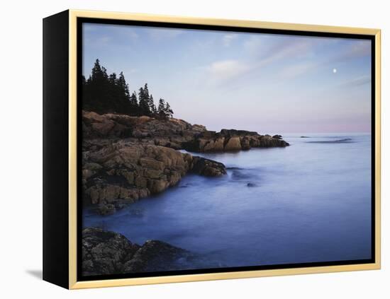 Maine, Acadia National Park, Moonset over the Atlantic Ocean at Sunrise-Christopher Talbot Frank-Framed Premier Image Canvas