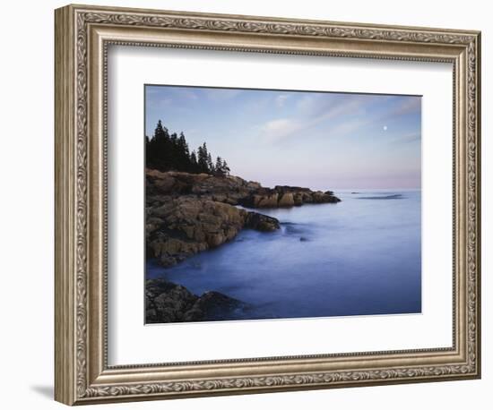 Maine, Acadia National Park, Moonset over the Atlantic Ocean at Sunrise-Christopher Talbot Frank-Framed Photographic Print