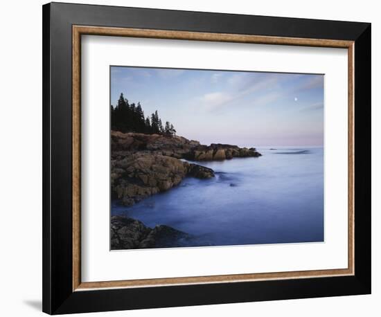 Maine, Acadia National Park, Moonset over the Atlantic Ocean at Sunrise-Christopher Talbot Frank-Framed Photographic Print