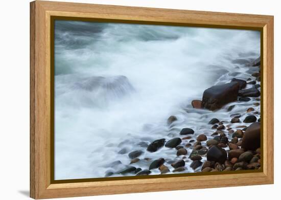 Maine, Acadia NP, Ocean Waves Breaking on Rocks Along Ocean Drive-Joanne Wells-Framed Premier Image Canvas