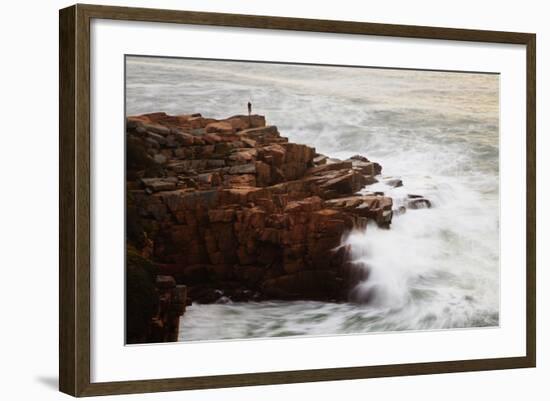 Maine, Acadia NP, Ocean Waves Breaking on Rocks Along Ocean Drive-Joanne Wells-Framed Photographic Print