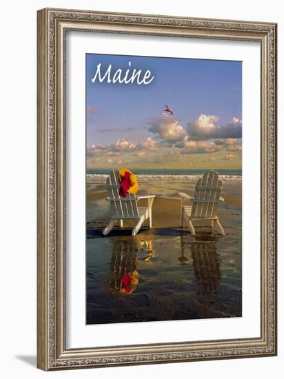 Maine - Adirondack Chairs on the Beach-Lantern Press-Framed Art Print