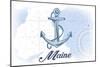 Maine - Anchor - Blue - Coastal Icon-Lantern Press-Mounted Art Print
