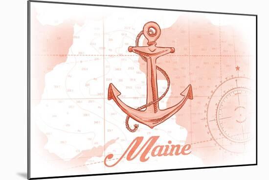 Maine - Anchor - Coral - Coastal Icon-Lantern Press-Mounted Art Print