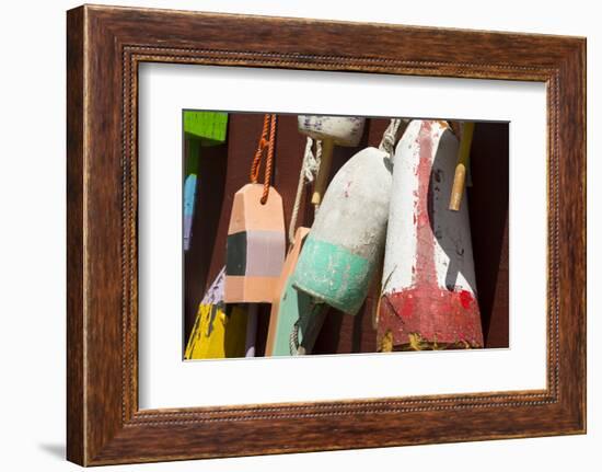 Maine, Bar Harbor. Colorful Lobster Trap Buoys Hanging on Wall-Cindy Miller Hopkins-Framed Photographic Print