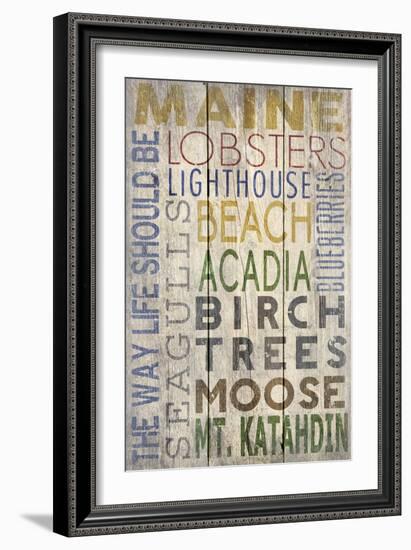 Maine - Barnwood Typography-Lantern Press-Framed Art Print
