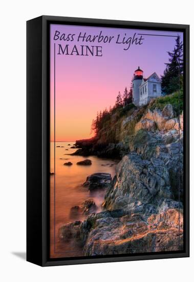 Maine - Bass Harbor Light-Lantern Press-Framed Stretched Canvas