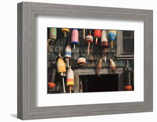 Maine, Bass Harbor, Lobster Buoys on a Building at Bass Harbor-Joanne Wells-Framed Photographic Print