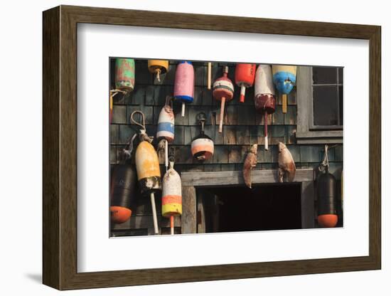 Maine, Bass Harbor, Lobster Buoys on a Building at Bass Harbor-Joanne Wells-Framed Photographic Print