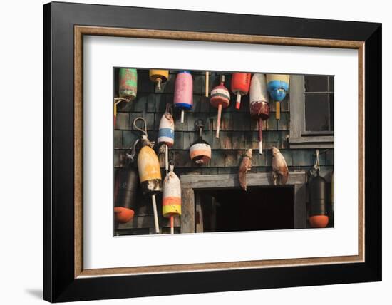 Maine, Bass Harbor, Lobster Buoys on a Building at Bass Harbor-Joanne Wells-Framed Photographic Print