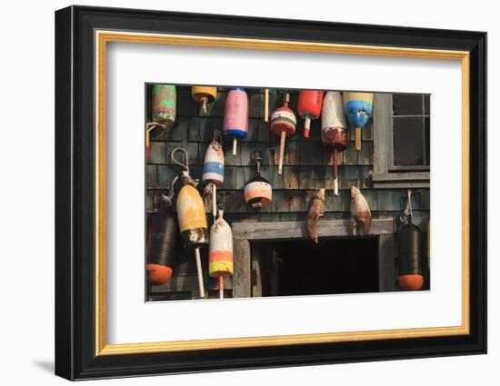 Maine, Bass Harbor, Lobster Buoys on a Building at Bass Harbor-Joanne Wells-Framed Photographic Print