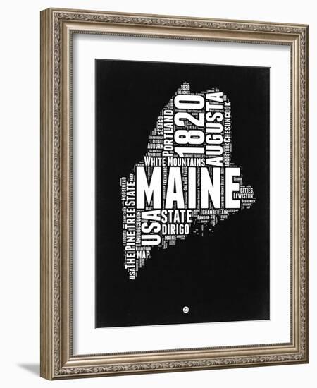 Maine Black and White Map-NaxArt-Framed Art Print