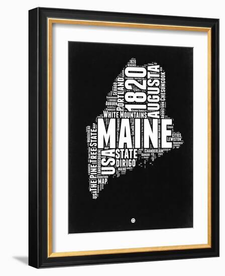 Maine Black and White Map-NaxArt-Framed Art Print