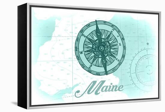 Maine - Compass - Teal - Coastal Icon-Lantern Press-Framed Stretched Canvas