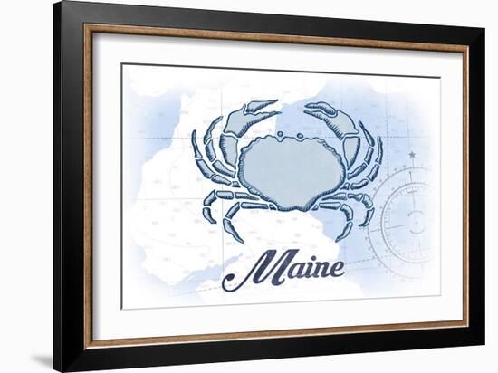 Maine - Crab - Blue - Coastal Icon-Lantern Press-Framed Art Print