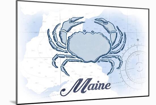 Maine - Crab - Blue - Coastal Icon-Lantern Press-Mounted Art Print