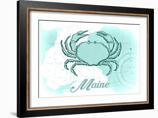 Maine - Crab - Teal - Coastal Icon-Lantern Press-Framed Art Print