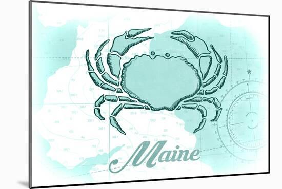 Maine - Crab - Teal - Coastal Icon-Lantern Press-Mounted Art Print