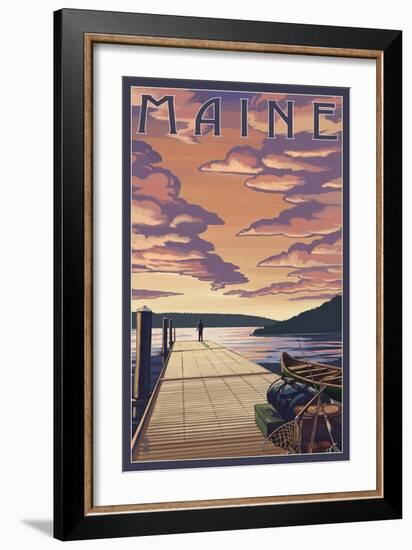 Maine - Dock Scene and Lake-Lantern Press-Framed Art Print