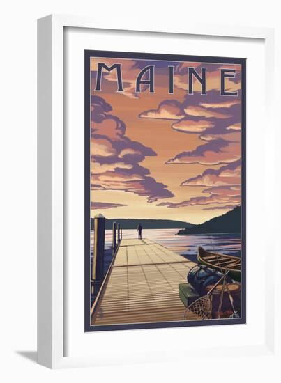 Maine - Dock Scene and Lake-Lantern Press-Framed Art Print