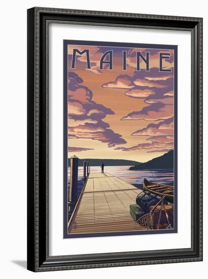 Maine - Dock Scene and Lake-Lantern Press-Framed Art Print