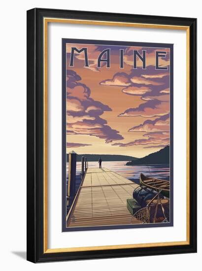 Maine - Dock Scene and Lake-Lantern Press-Framed Art Print