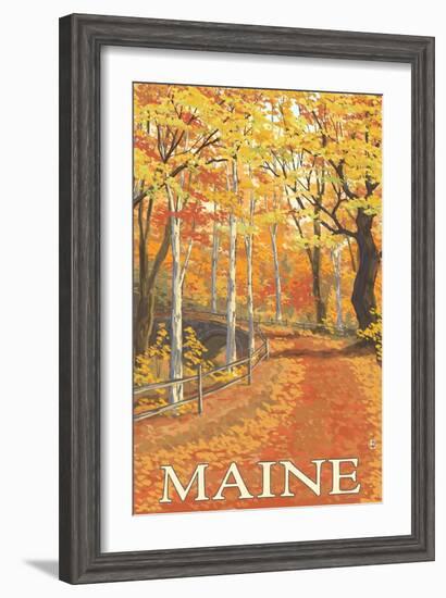 Maine, Fall Colors Scene-Lantern Press-Framed Art Print