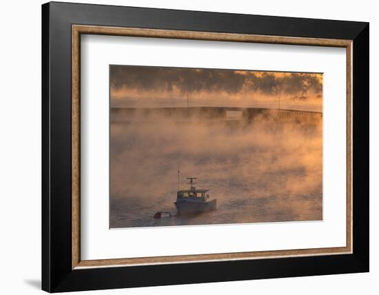 Maine, Harpswell. Fishing Boat Moored in Mist-Jaynes Gallery-Framed Photographic Print