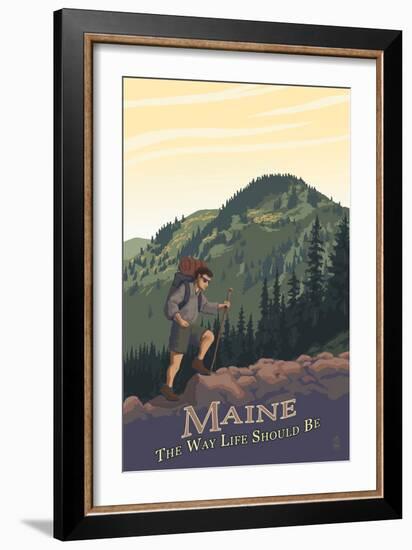 Maine - Hiking Scene - the Way Life Should Be-Lantern Press-Framed Art Print