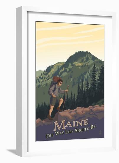 Maine - Hiking Scene - the Way Life Should Be-Lantern Press-Framed Art Print