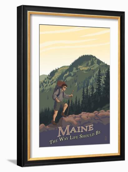 Maine - Hiking Scene - the Way Life Should Be-Lantern Press-Framed Art Print