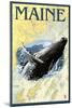 Maine - Humpback Whale and Nautical Chart-Lantern Press-Mounted Art Print