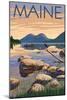 Maine - Lake Scene and Canoe-Lantern Press-Mounted Art Print