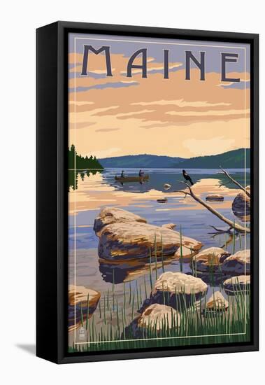 Maine - Lake Sunrise Scene-Lantern Press-Framed Stretched Canvas