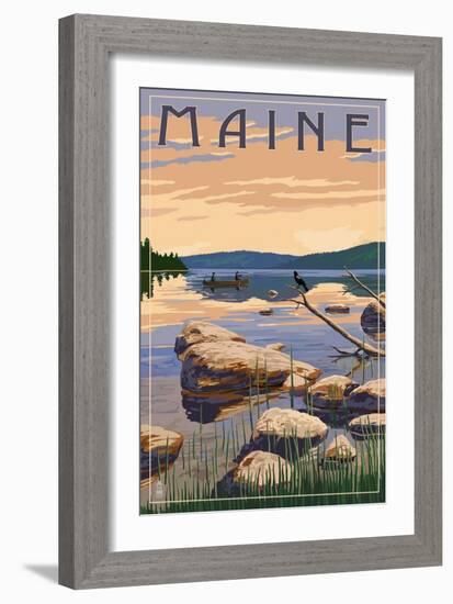 Maine - Lake Sunrise Scene-Lantern Press-Framed Art Print