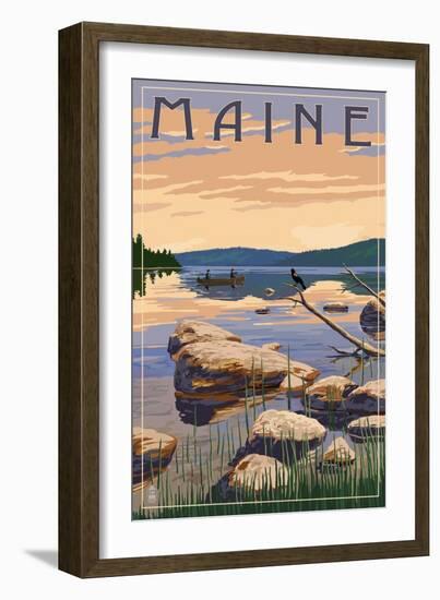 Maine - Lake Sunrise Scene-Lantern Press-Framed Art Print