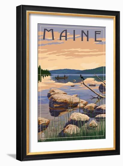 Maine - Lake Sunrise Scene-Lantern Press-Framed Art Print