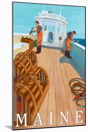 Maine, Lobster Fishing Boat Scene-Lantern Press-Mounted Art Print