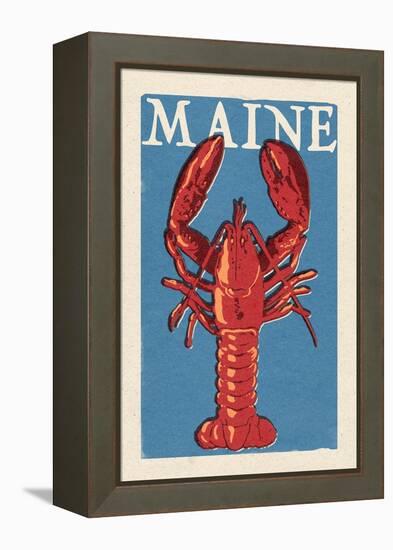 Maine - Lobster Woodblock-Lantern Press-Framed Stretched Canvas