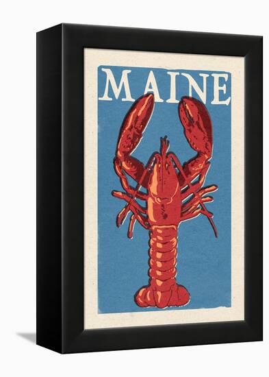 Maine - Lobster Woodblock-Lantern Press-Framed Stretched Canvas